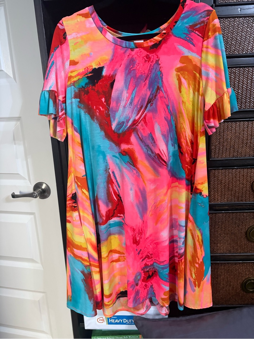 Vibrant Multicolor Flutter Sleeve Women's Dress